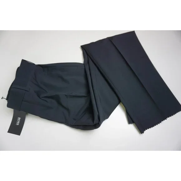 Hugo Boss Parker 100% Wool Solid Dark Blue Mens Dress Pants Sz 48 Brand New